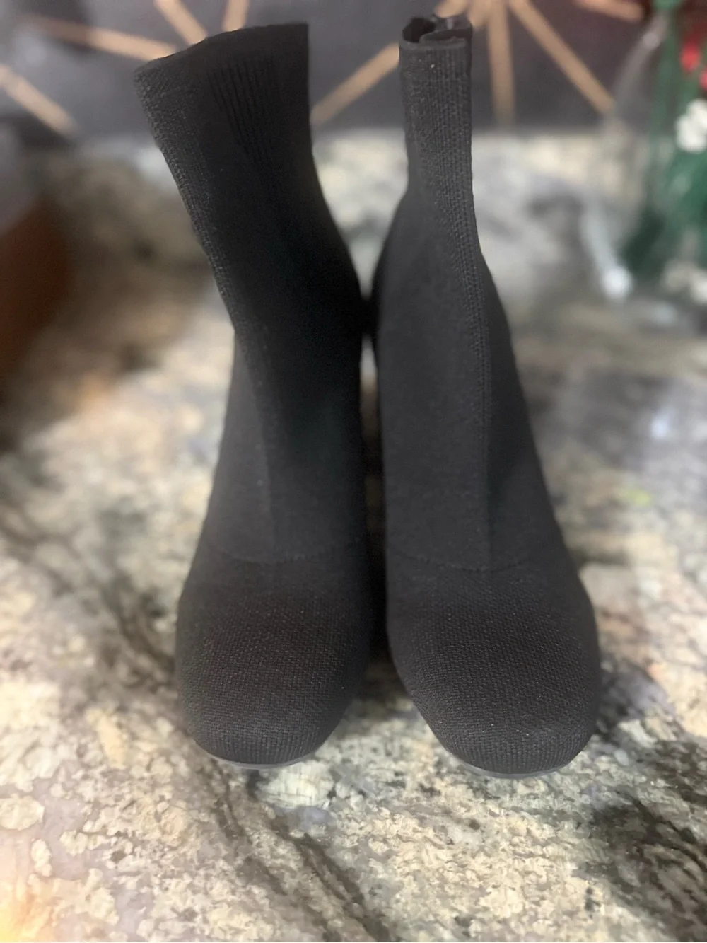 MIA Black Knit Block Heel Ankle Booties
